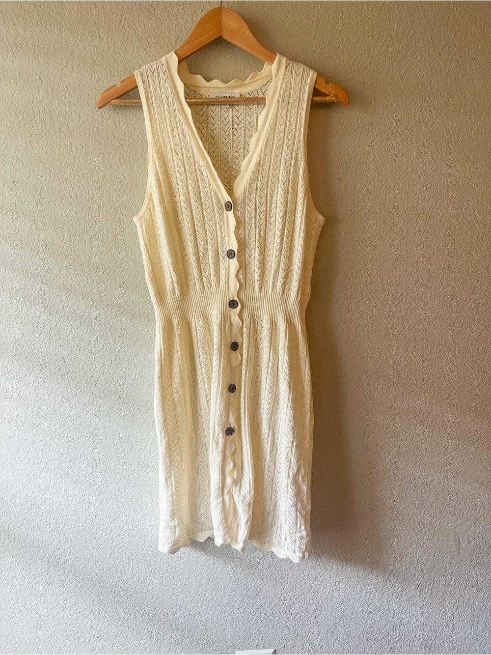 Calligraphie Pointelle Knit Sleeveless Cream Dress Medium